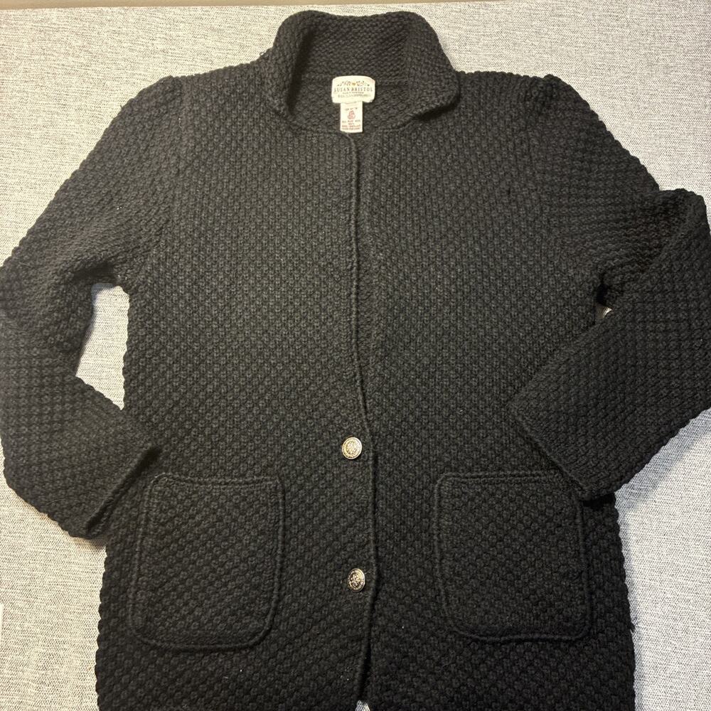 Vintage Susan Bristol Wool 2 Button Black Sweater Cardigan